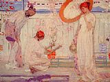 James Abbott Mcneill Whistler Famous Paintings - The White Symphony Three Girls